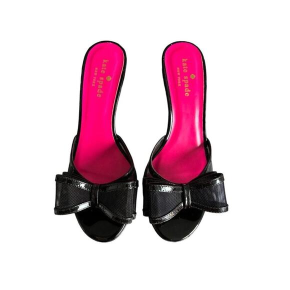 KATE SPADE NY BLACK MESH PEEP TOE BOW KITTEN HEELS MADE IN ITALY SIZE 5 NEW - Picture 3 of 6